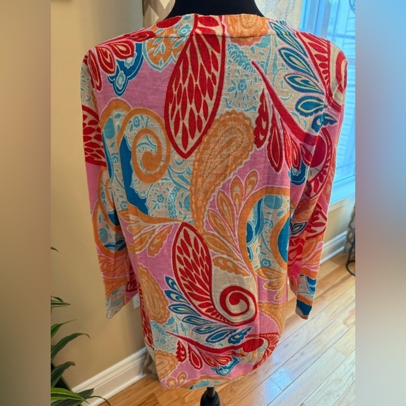 Talbots Sweater Women’s Size L Multicolor Floral Tropical Preppy 100% Cotton - Picture 3 of 9